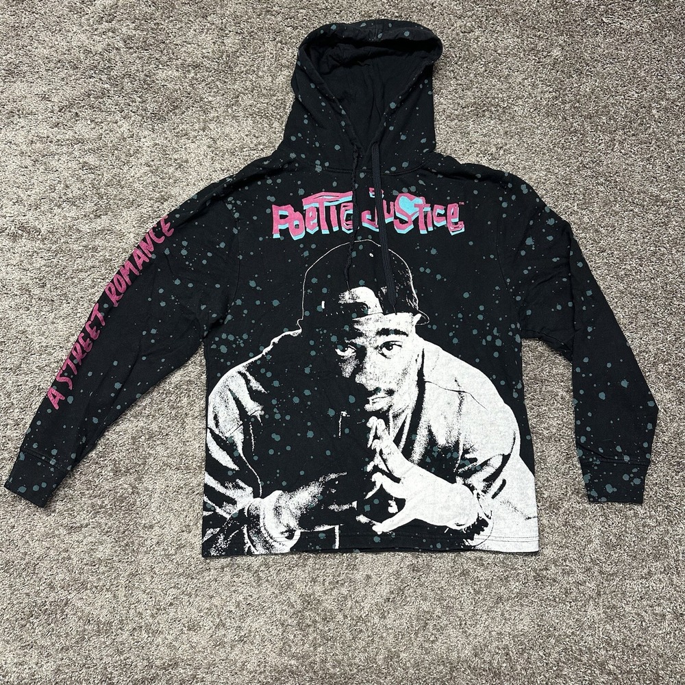 Tupac Poetic Justice Hoodie Mens Small Black Graphic Print All Over Y2K‎ 2Pac